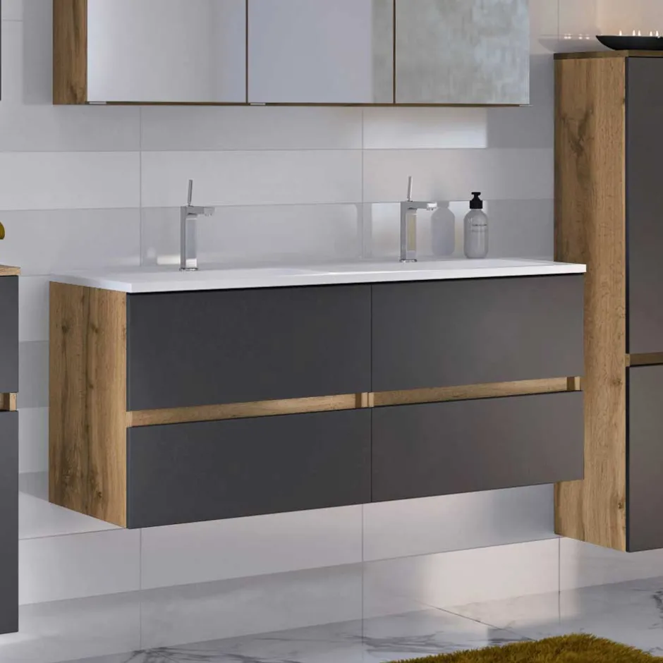 120 cm Badschrank mit Doppel-Waschbecken - Athrin^Wohnen Sale