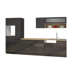 Wohnen 330 cm breite Küchenzeile in Dunkelgrau - Bozenia (neunteilig)