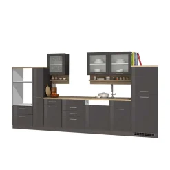 Wohnen 340 cm Einbauküche Zeile in Grau - Bozenia (zwölfteilig)