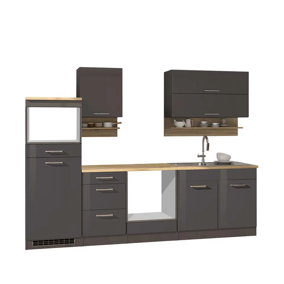 Wohnen 270 cm Einbauküchenzeile in Grau - Bozenia (neunteilig)