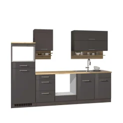 Wohnen 270 cm Einbauküchenzeile in Grau - Bozenia (neunteilig)