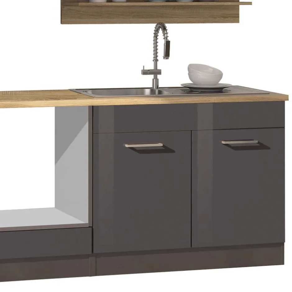 Wohnen 270 cm Einbauküchenzeile in Grau - Bozenia (neunteilig)