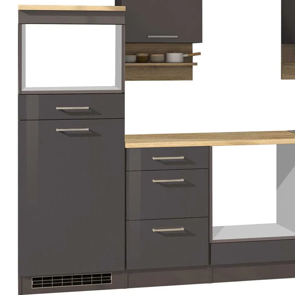 Wohnen 270 cm Einbauküchenzeile in Grau - Bozenia (neunteilig)