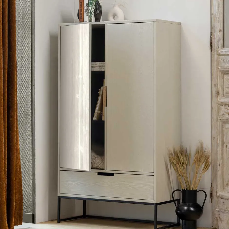 Wohnen 149 cm hoher Schrank in Hellgrau - Lergavano