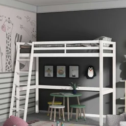 Kinder Wohnen 175 cm hohes Hochbett mit Leiter in Weiß - Saludio