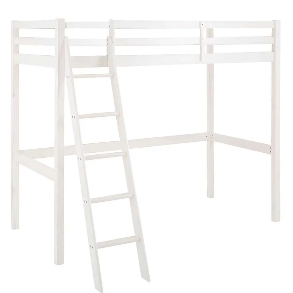 Kinder Wohnen 175 cm hohes Hochbett mit Leiter in Weiß - Saludio
