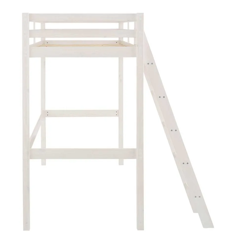 Kinder Wohnen 175 cm hohes Hochbett mit Leiter in Weiß - Saludio