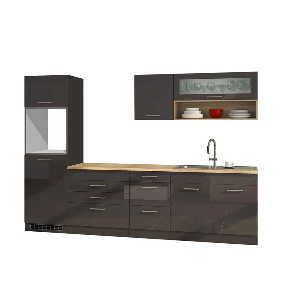 Wohnen 290 cm Küchenmöbel Set in Grau - Bozenia (achtteilig)