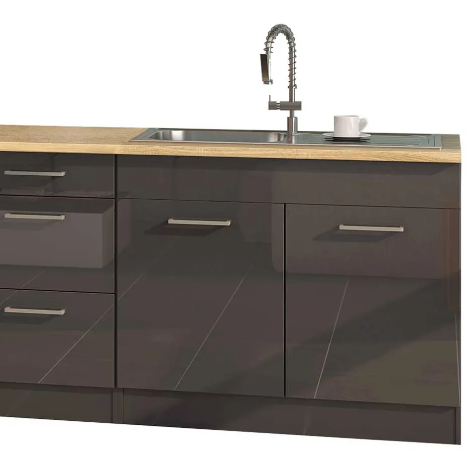 Wohnen 290 cm Küchenmöbel Set in Grau - Bozenia (achtteilig)