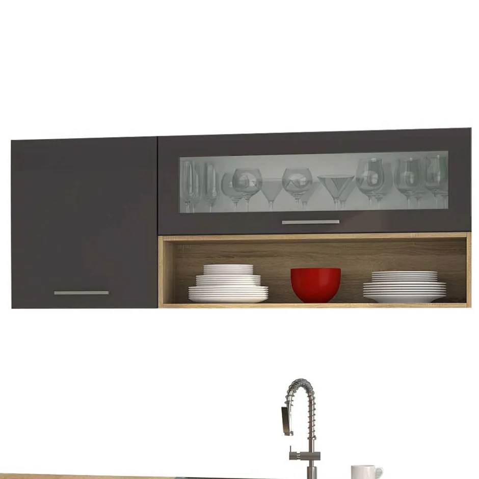 Wohnen 290 cm Küchenmöbel Set in Grau - Bozenia (achtteilig)