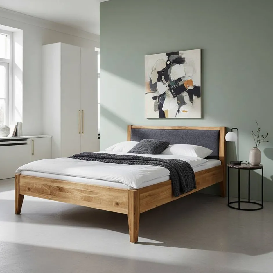 Wohnen 220 cm langes Bett aus Wildeiche Natur - Masdamos