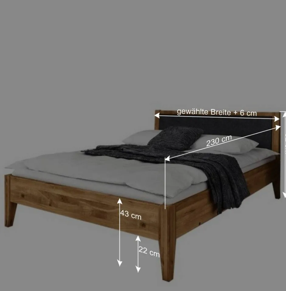 Wohnen 220 cm langes Bett aus Wildeiche Natur - Masdamos