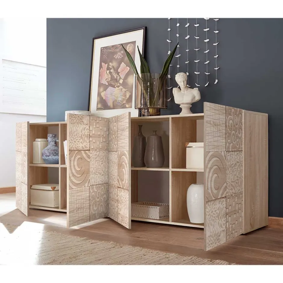 Wohnen 241 cm langes Sideboard in Eiche Sonoma Dekor - Bielvas