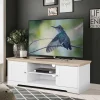 Wohnen 120 cm langes TV Lowboard in Weiß & Eiche - Akedra