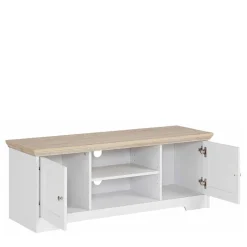 Wohnen 120 cm langes TV Lowboard in Weiß & Eiche - Akedra