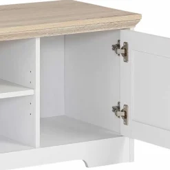 Wohnen 120 cm langes TV Lowboard in Weiß & Eiche - Akedra