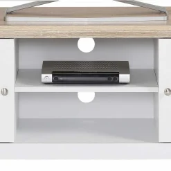 Wohnen 120 cm langes TV Lowboard in Weiß & Eiche - Akedra