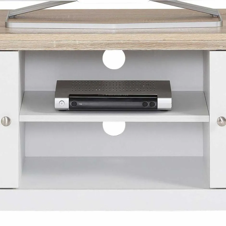 Wohnen 120 cm langes TV Lowboard in Weiß & Eiche - Akedra