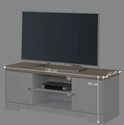 Wohnen 120 cm langes TV Lowboard in Weiß & Eiche - Akedra
