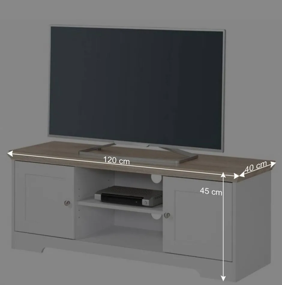 Wohnen 120 cm langes TV Lowboard in Weiß & Eiche - Akedra