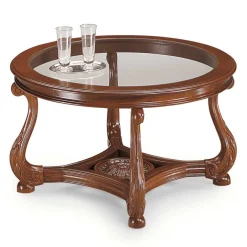 80 cm runder Wohnzimmer Glastisch mit Holzgestell - Vibon^Wohnen Sale