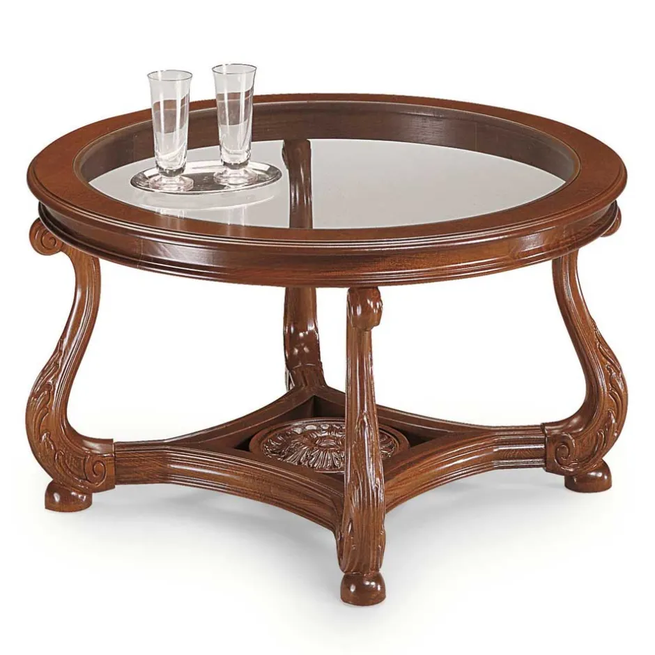 80 cm runder Wohnzimmer Glastisch mit Holzgestell - Vibon^Wohnen Sale