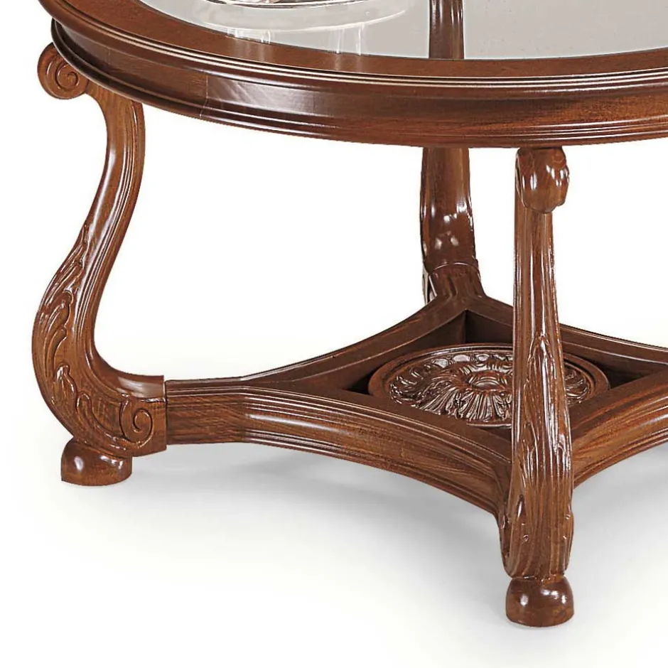 80 cm runder Wohnzimmer Glastisch mit Holzgestell - Vibon^Wohnen Sale