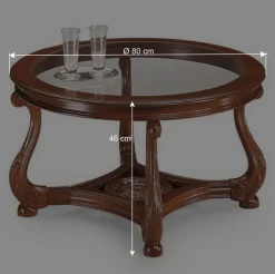 80 cm runder Wohnzimmer Glastisch mit Holzgestell - Vibon^Wohnen Sale