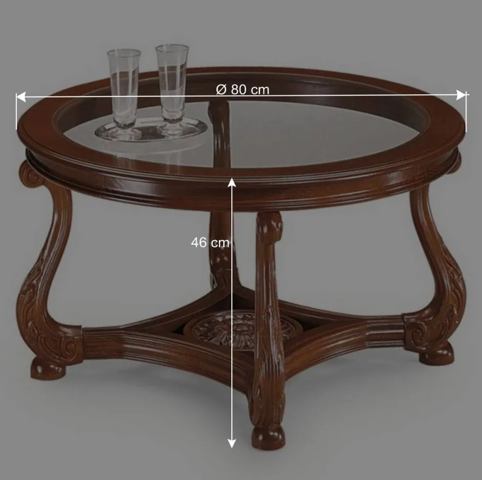 80 cm runder Wohnzimmer Glastisch mit Holzgestell - Vibon^Wohnen Sale