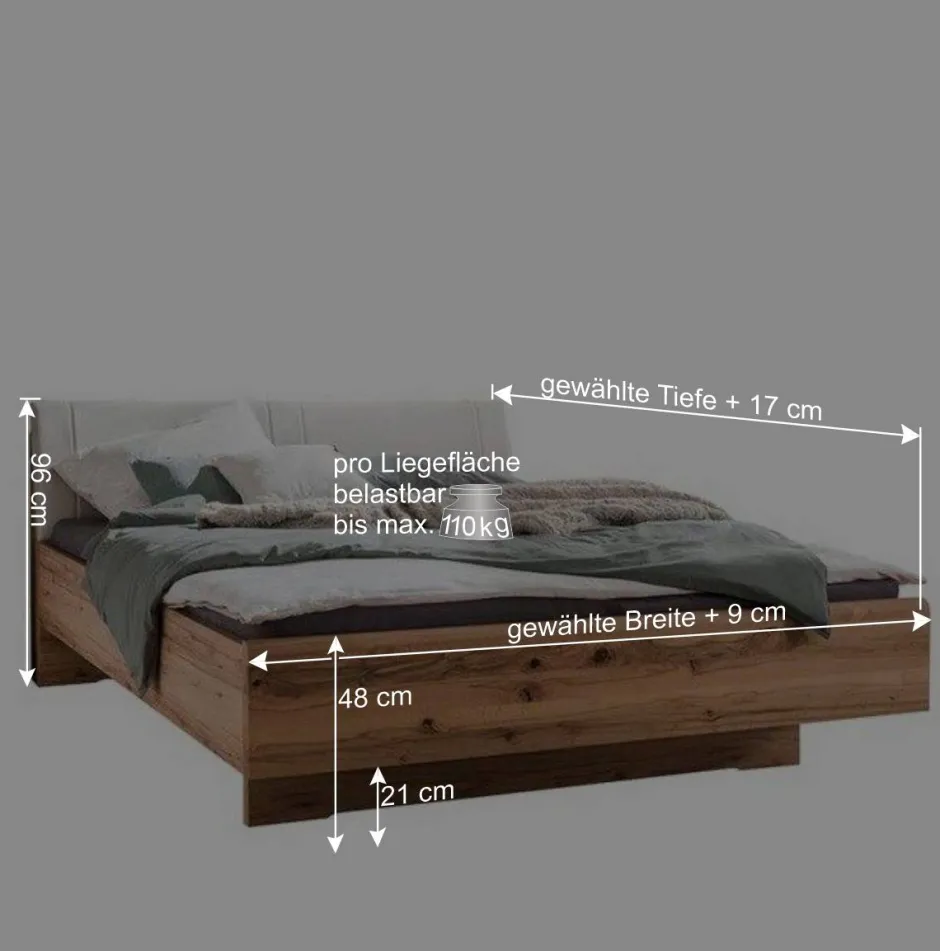Wohnen 2 Personen Bettgestell aus Kernbuche massiv - Krofun