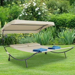 Wohnen 2 Personen Gartenliege in Creme und Schwarz - Enkolu