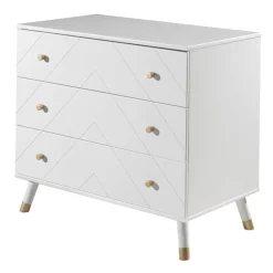 Kinder Wohnen 3 Schubladen Kommode in Weiß & Gold - Zimventa