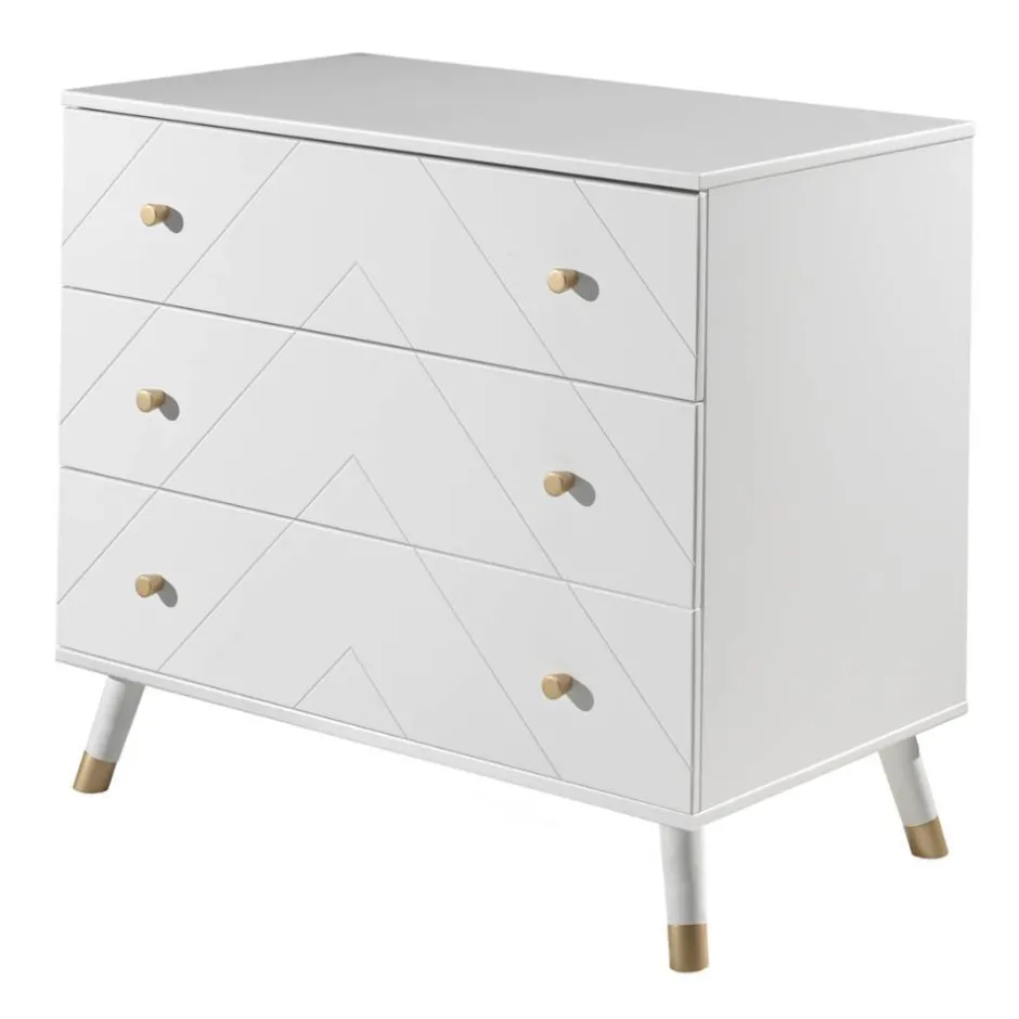 Kinder Wohnen 3 Schubladen Kommode in Weiß & Gold - Zimventa