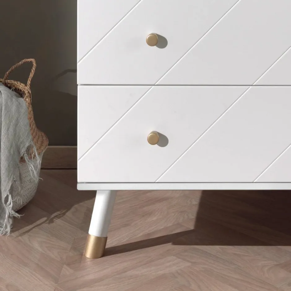 Kinder Wohnen 3 Schubladen Kommode in Weiß & Gold - Zimventa
