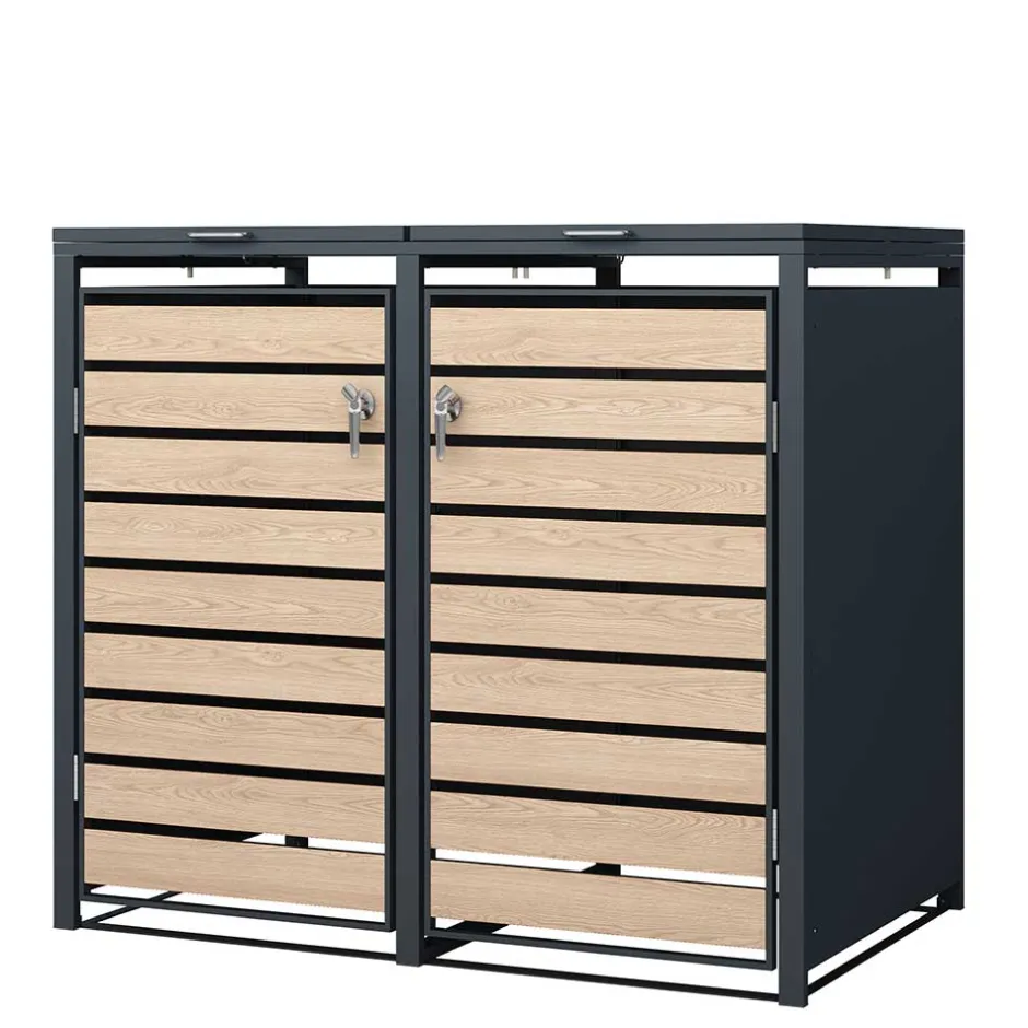 Wohnen 2 Tonnen Mülltonnenbox in Anthrazit & Holzoptik - Rodicca