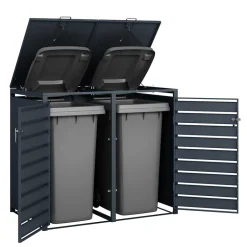 Wohnen 2 Tonnen Mülltonnenbox in Anthrazit & Holzoptik - Rodicca