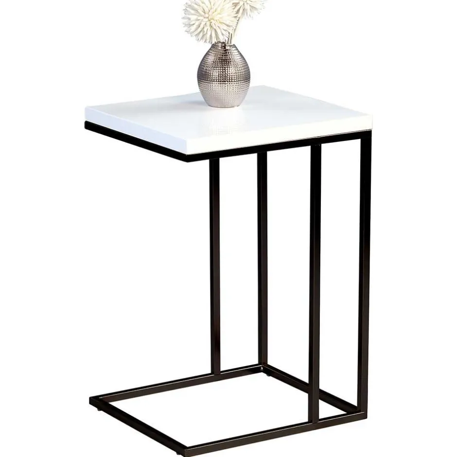 Ablagetisch in Schwarz Weiß Hochglanz Chene mit offenem Bügelgestell Metall^Wohnen Sale