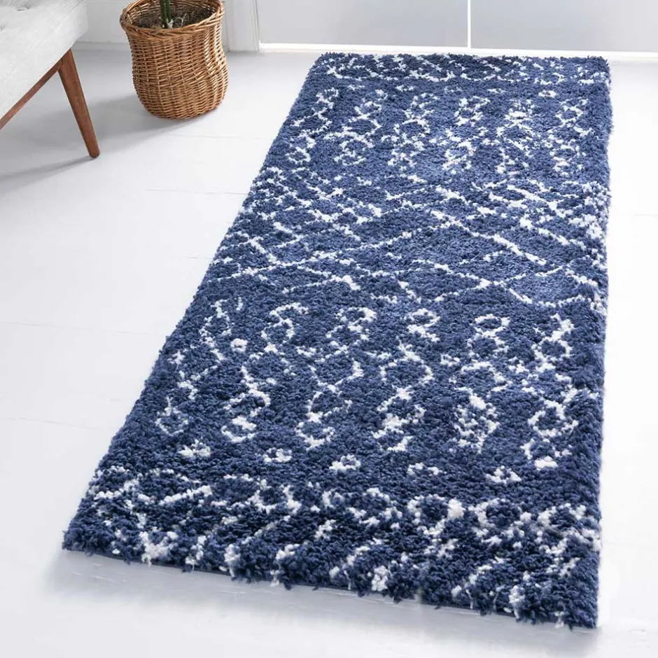 Abstrakt gemusterter Läufer Teppich in Blau - Gunnar^Wohnen New