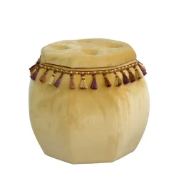 Achteckiger Hocker mit Samt in Beige & Troddeln - Trashing^Wohnen