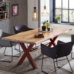 Wohnen Akazie Baumkantentisch mit braunen X-Füßen - Tanja