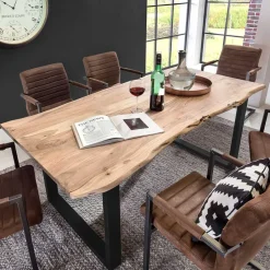 Wohnen Akazie Baumkantentisch mit U Bügelgestell - Surimo