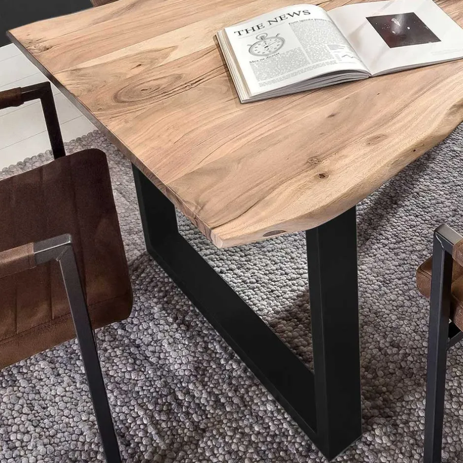 Wohnen Akazie Baumkantentisch mit U Bügelgestell - Surimo