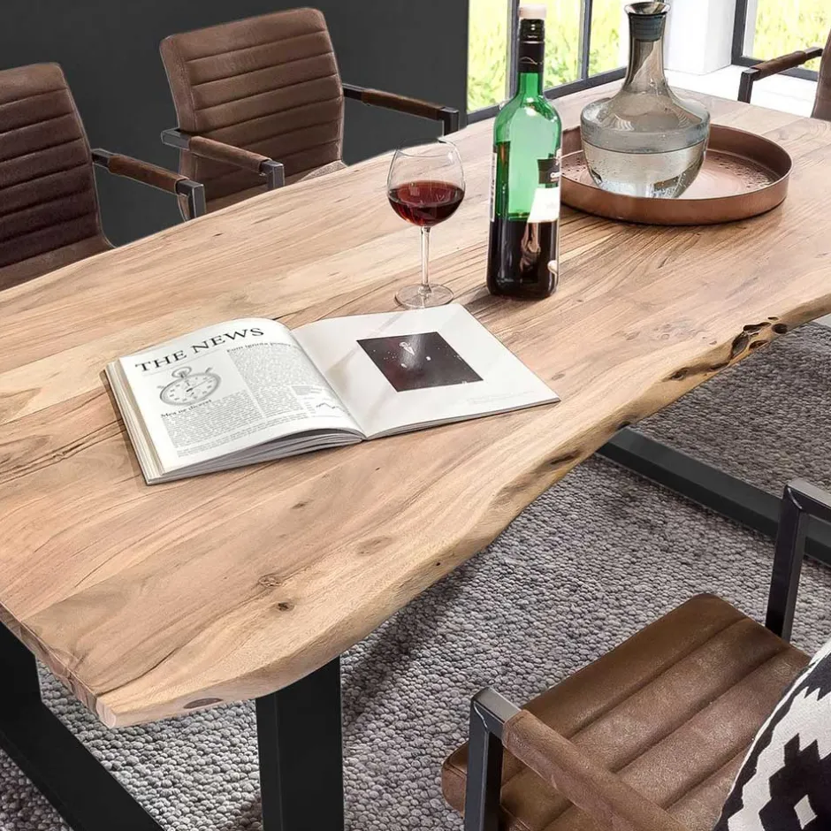 Wohnen Akazie Baumkantentisch mit U Bügelgestell - Surimo