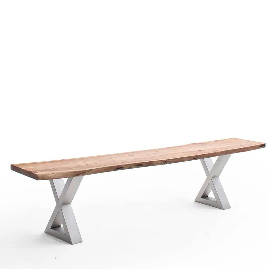 Wohnen Akazie Esstischbank mit Edelstahl X-Beinen - Sarados