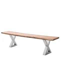 Wohnen Akazie Esstischbank mit Edelstahl X-Beinen - Sarados