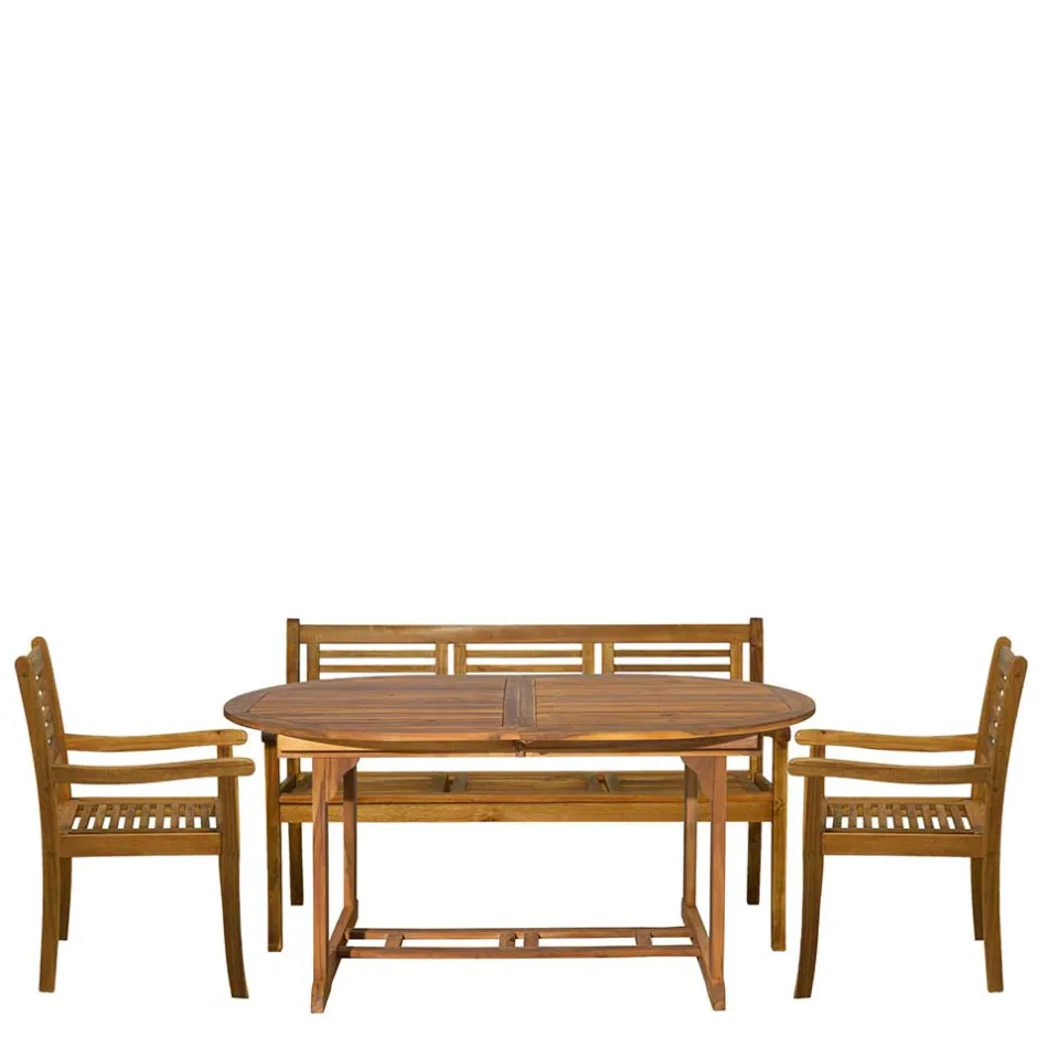 Wohnen Akazie Gartengruppe mit Tisch oval - Egina (vierteilig)