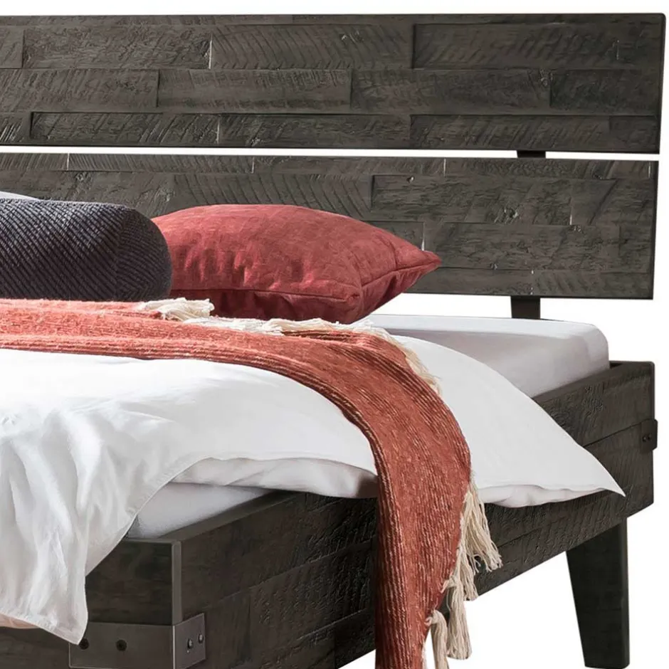 Wohnen Akazienholz Bett in Grau - Friedel