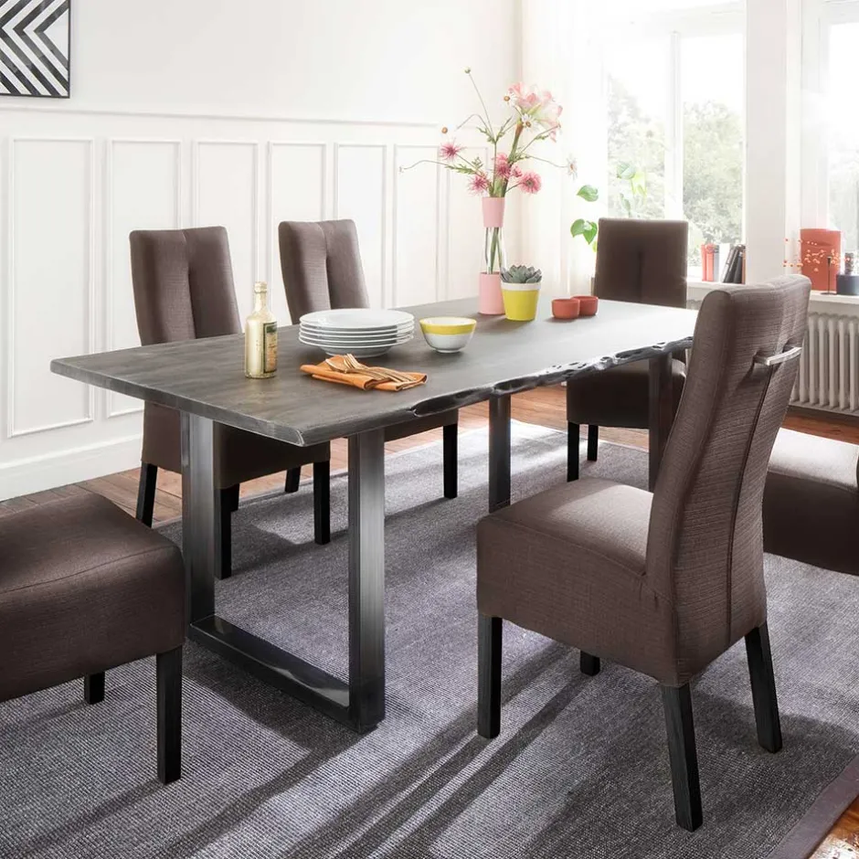 Wohnen Akazienholz Küchentisch in Grau Baumkante - Tobago