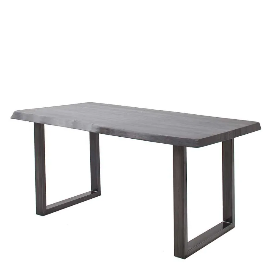Wohnen Akazienholz Küchentisch mit Naturkante in Grau - Mevrinus