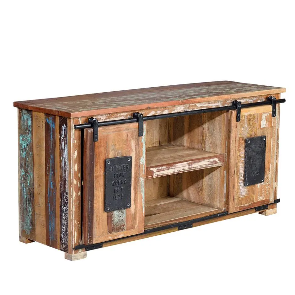 Wohnen Altholz TV Board mit zwei Schiebetüren - Jevilia